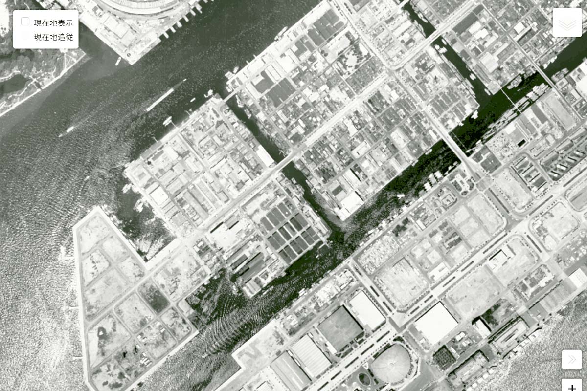 1963年頃の「勝どき・晴海エリア」周辺の航空写真（画像：国土地理院）