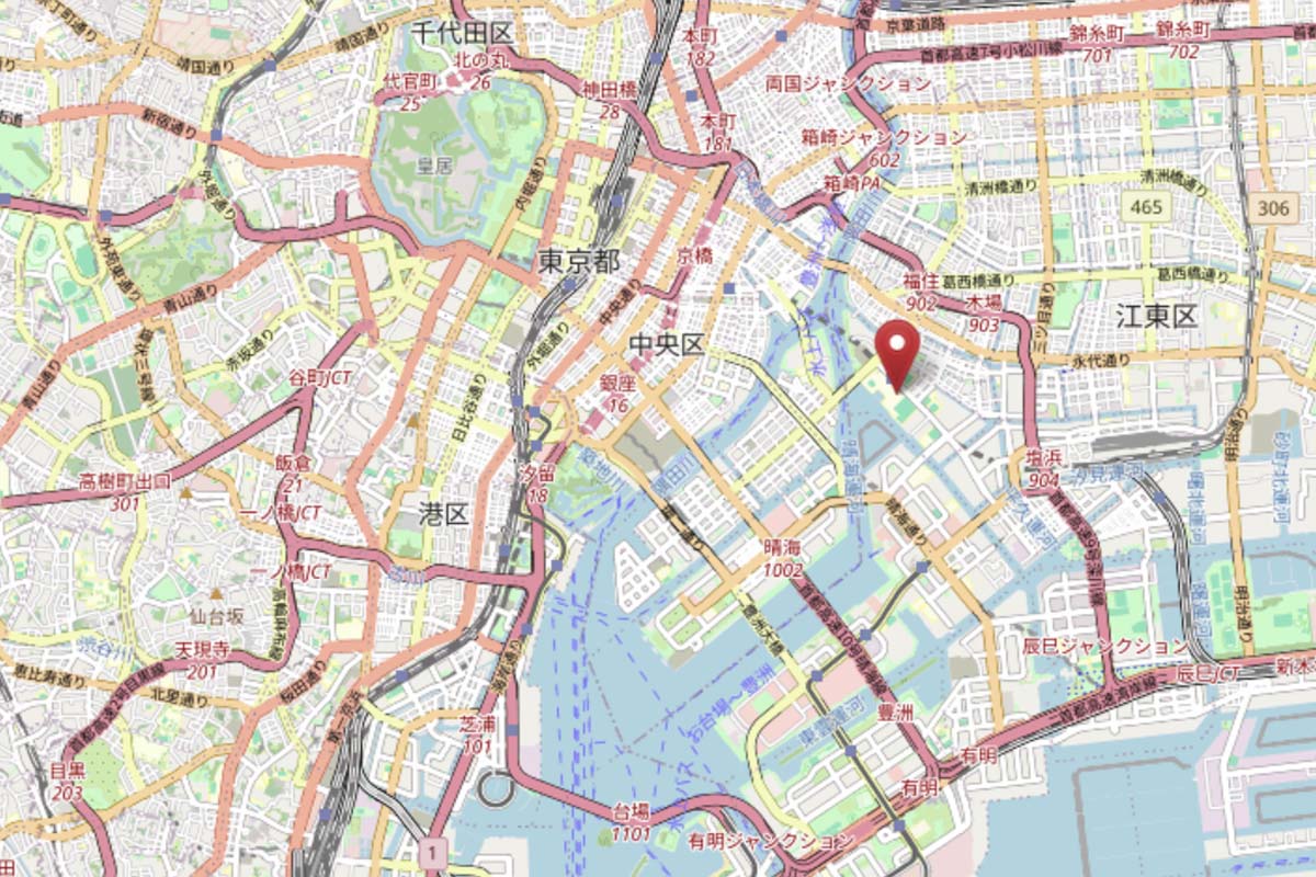 東京海洋大学越中島キャンパスの位置（画像：OpenStreetMap）