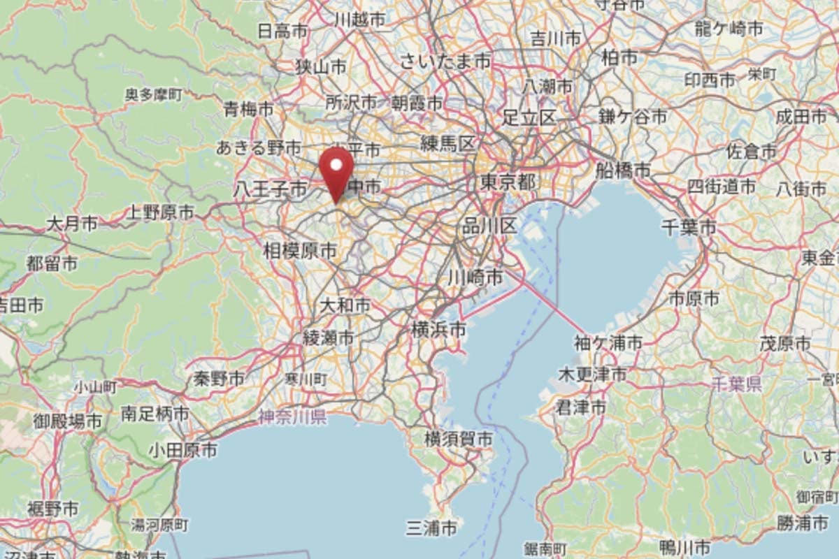 多摩ニュータウンの位置（画像：OpenStreetMap）