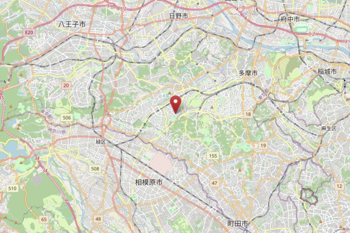 都内最古の陸橋「長池見附橋」の位置（画像：OpenStreetMap）