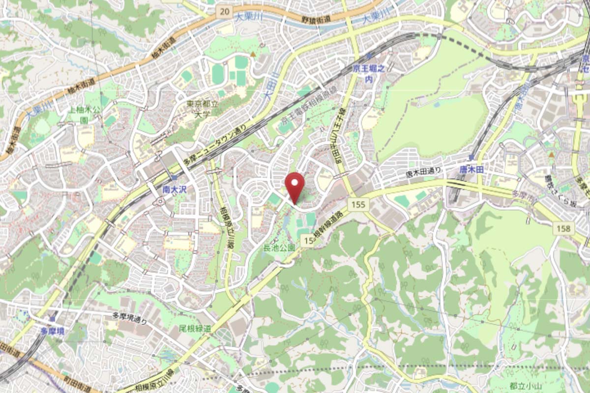 都内最古の陸橋「長池見附橋」の位置（画像：OpenStreetMap）