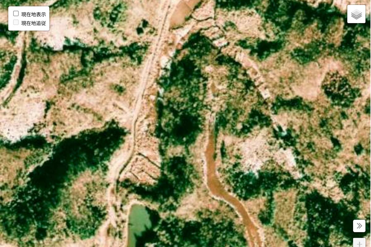 1975年ごろの「長池見附橋」周辺の様子（画像：国土地理院）