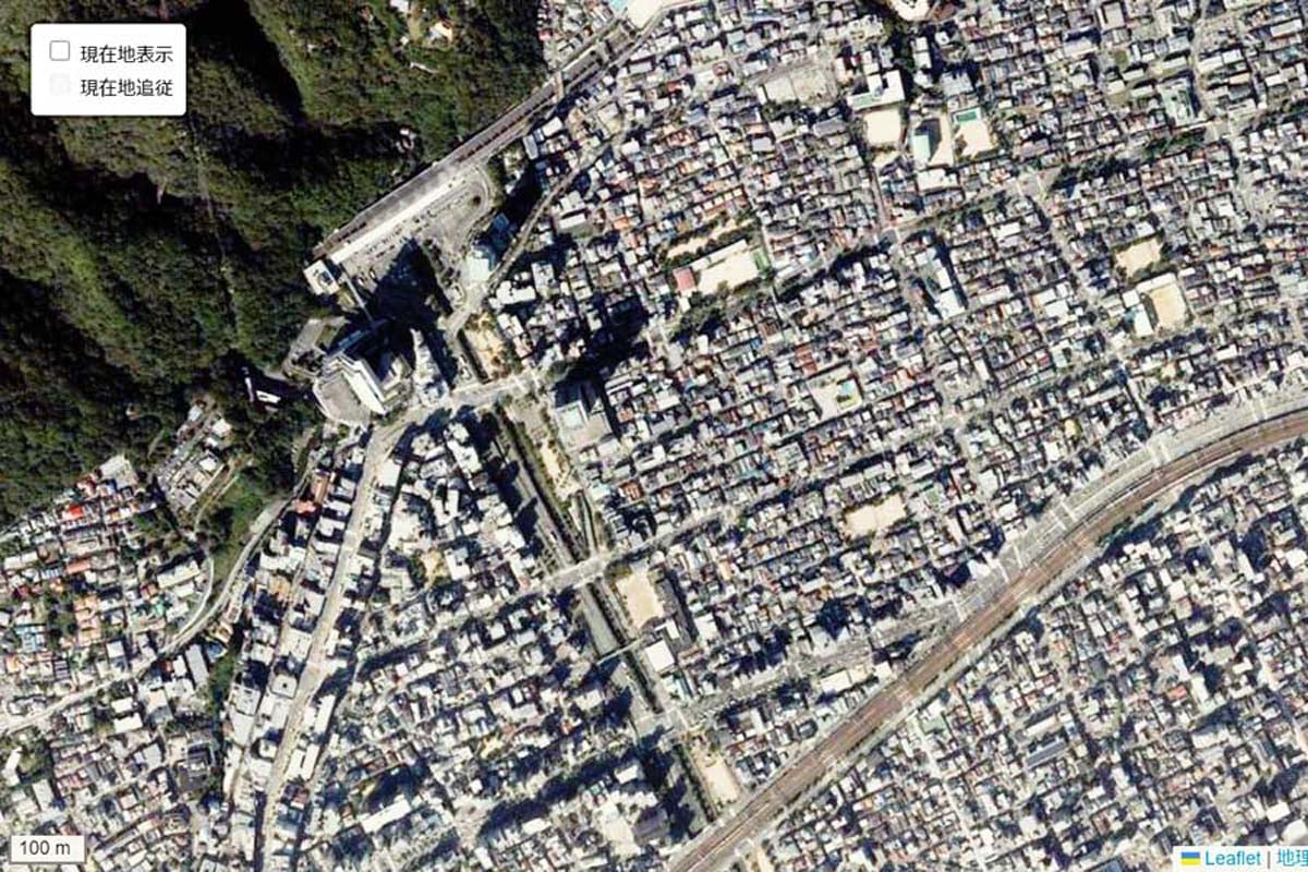 現在の「新神戸駅」周辺の航空写真（画像：国土地理院）