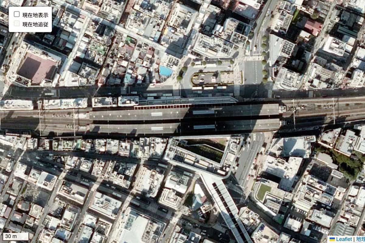 現在の吉祥寺駅周辺の航空写真（画像：国土地理院）