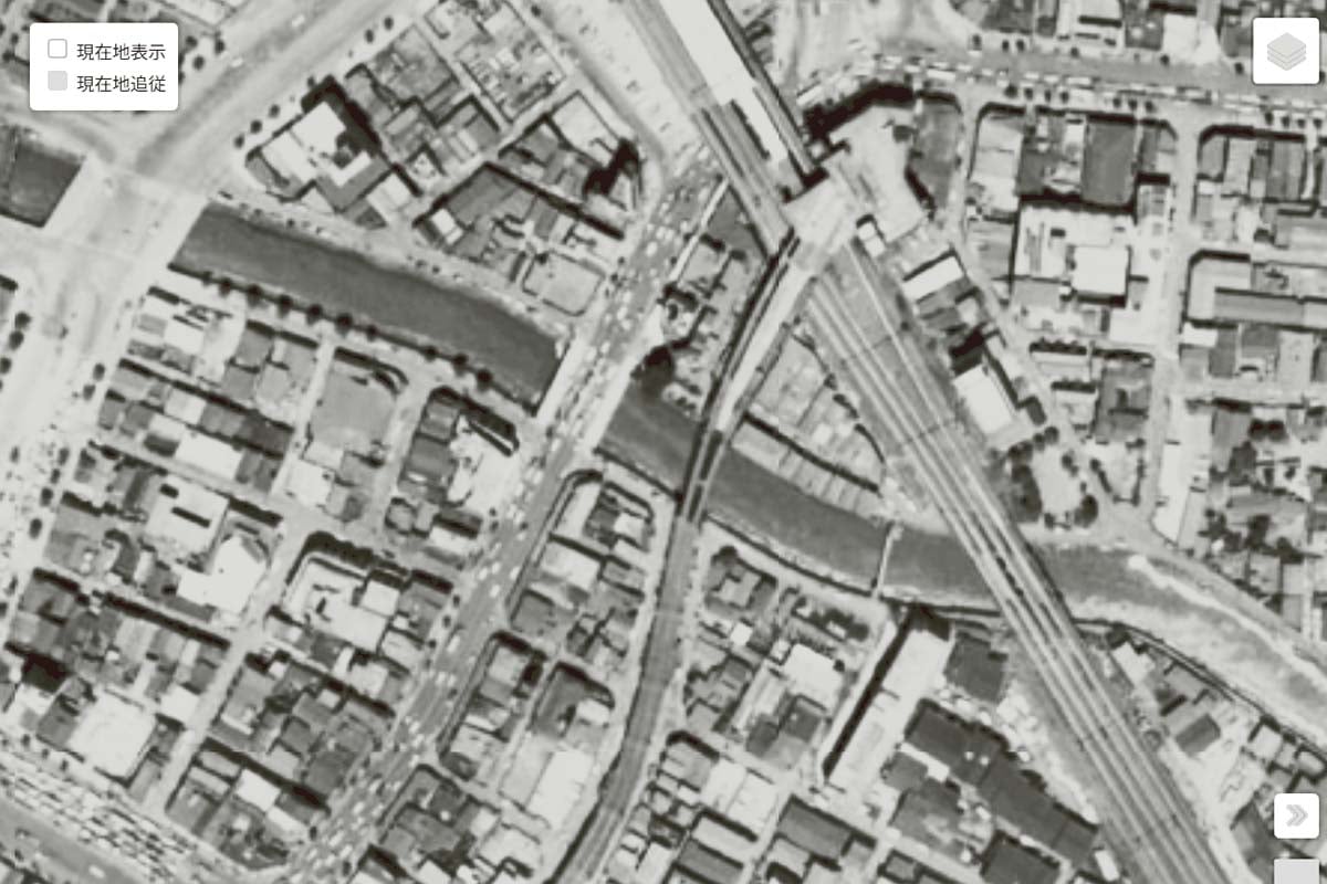 1963年頃の東急「五反田駅」周辺の航空写真（画像：国土地理院）