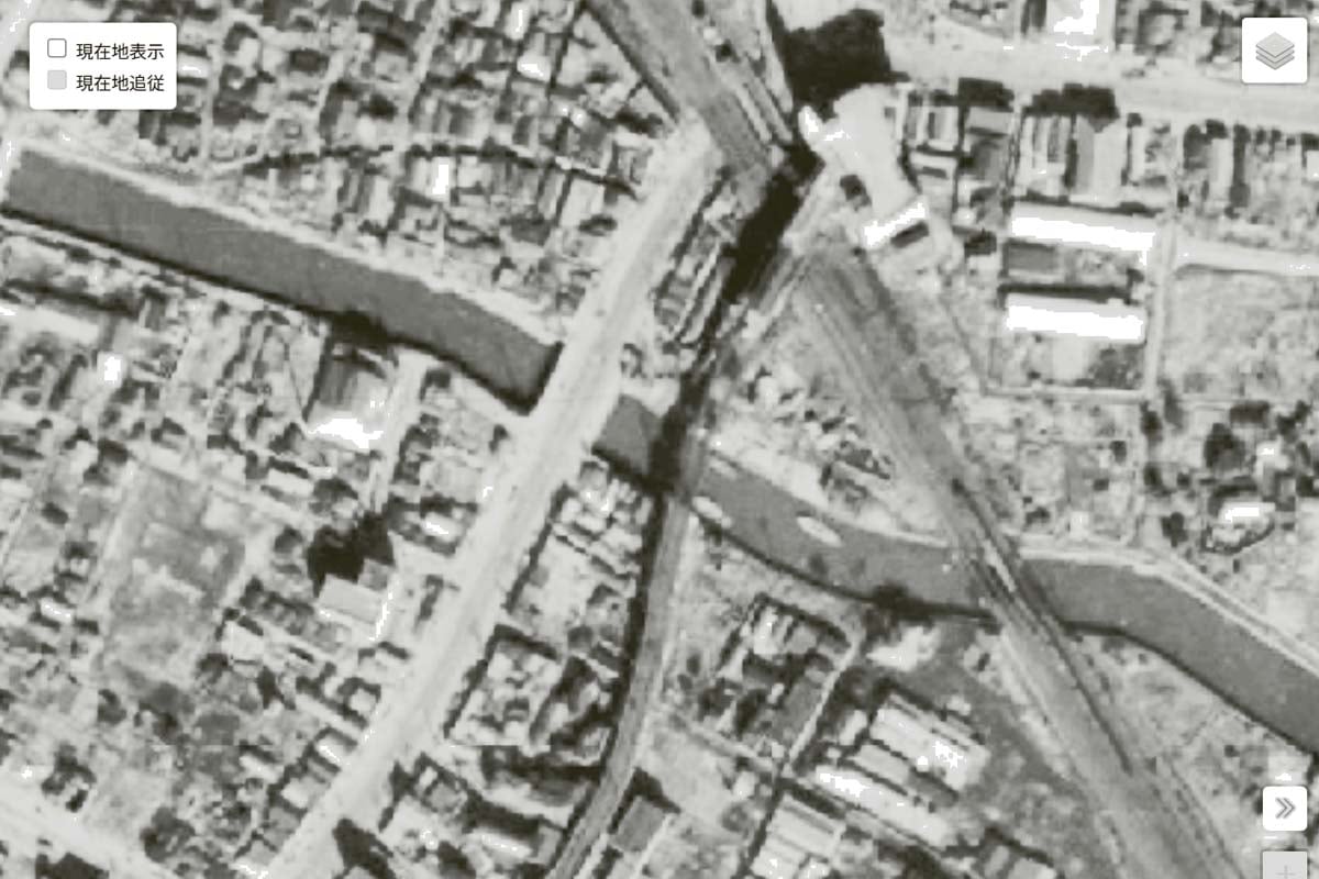 1947年頃の東急「五反田駅」周辺の航空写真（画像：国土地理院）