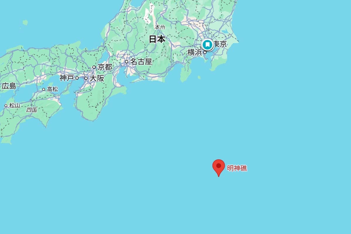 明神礁の位置（画像：(C)Google）