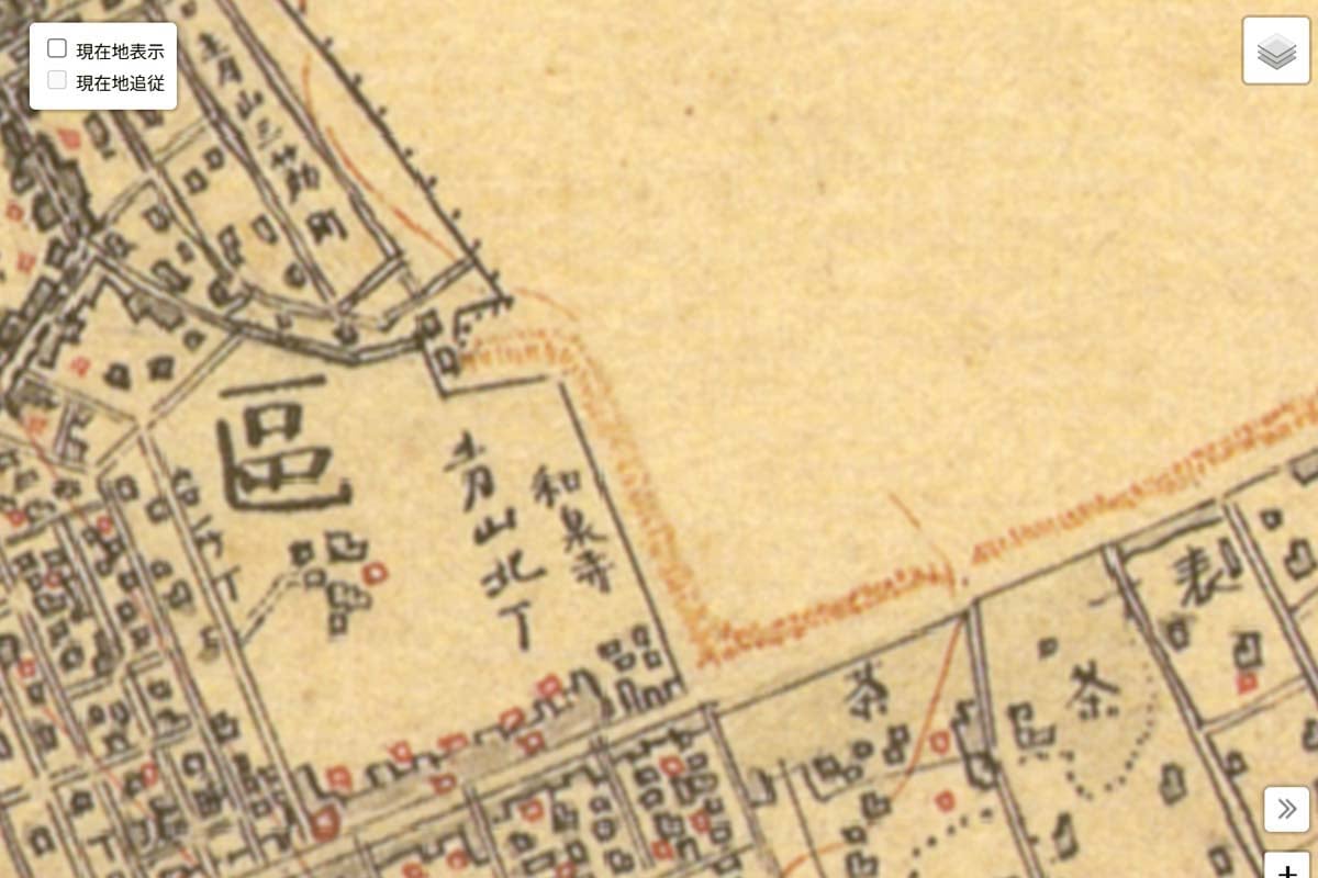 明治初期の「青山一丁目駅」周辺の地図（画像：国土地理院）