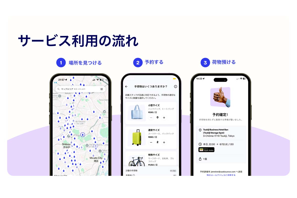 Bounceアプリ利用の流れ（画像：Bounce Japan）