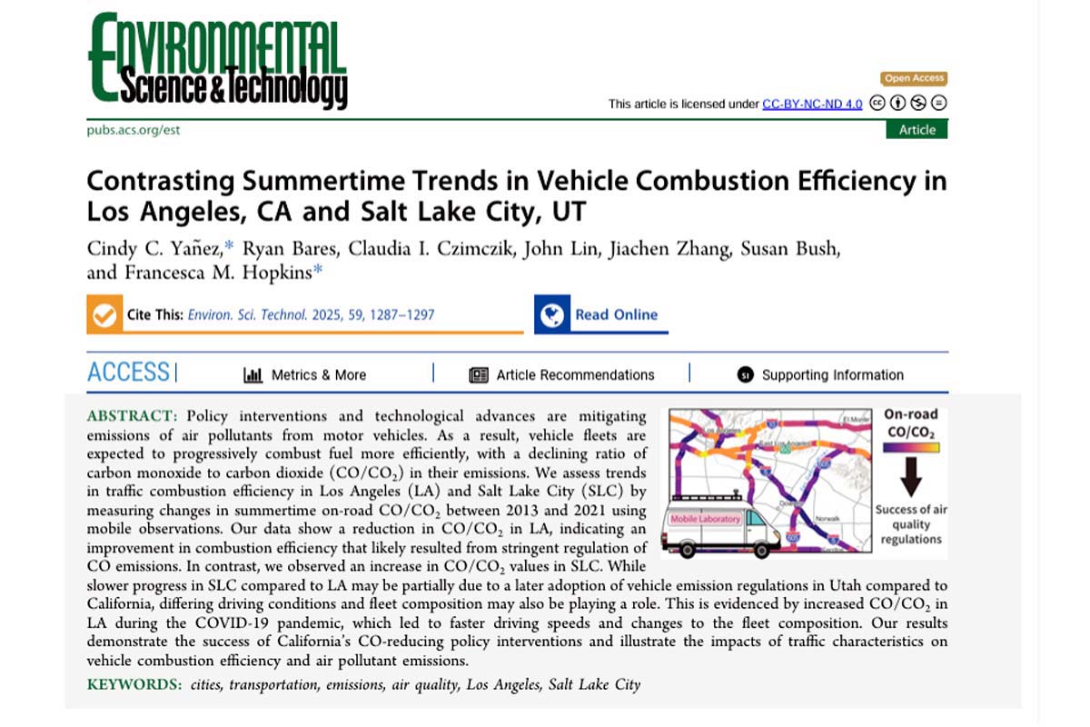 論文「カリフォルニア州ロサンゼルスとユタ州ソルトレイクシティにおける夏の自動車燃焼効率の傾向の比較」(画像:Environmental Science and Technology)
