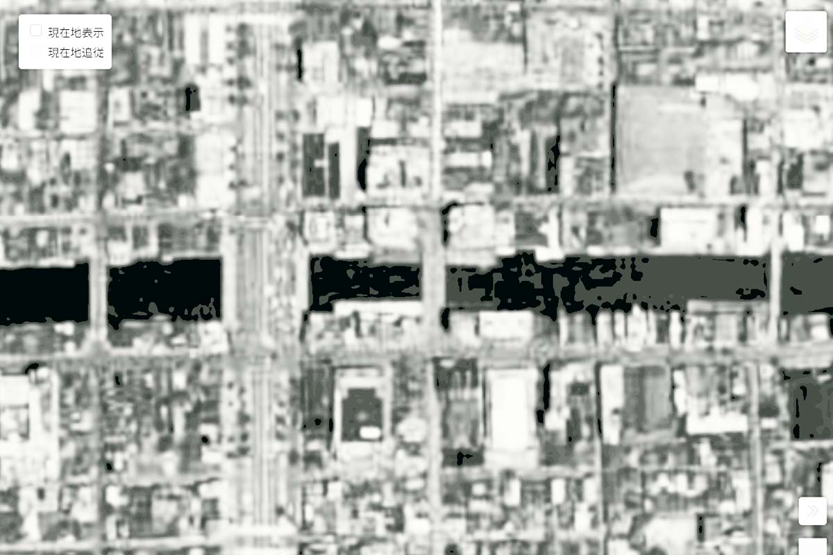 1963年頃の「戎橋」周辺の航空写真（画像：国土地理院）