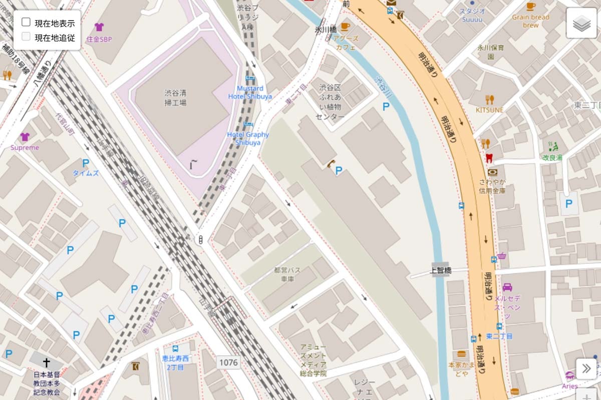 現在の「渋谷営業所」周辺の地図（画像：OpenStreetMap）