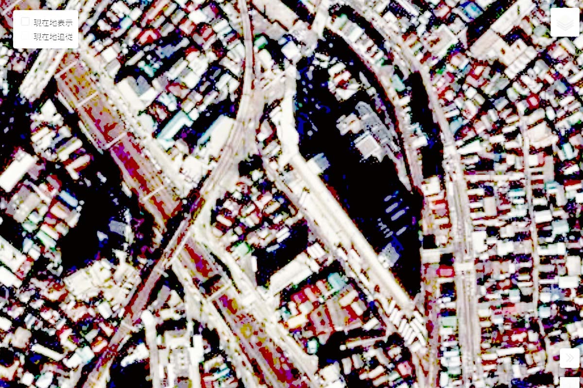 1975年頃の「渋谷営業所」周辺の航空写真（画像：国土地理院）