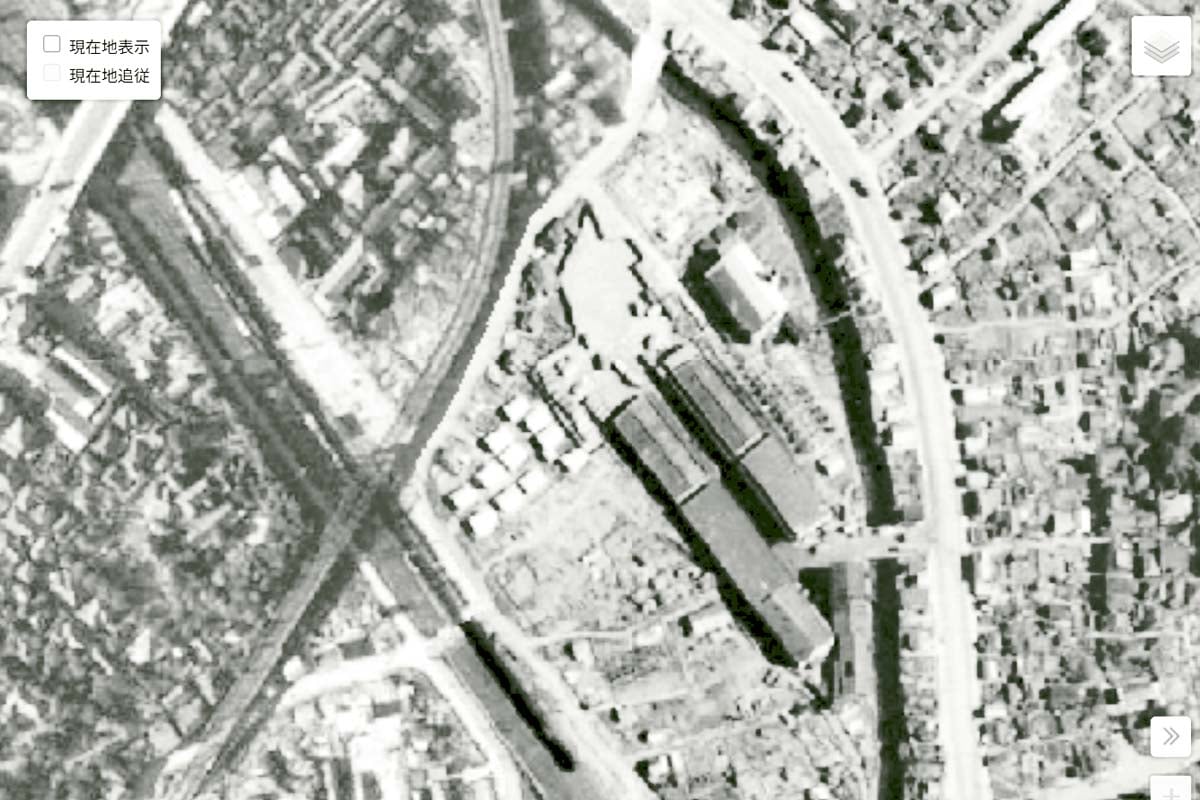 1947年頃の「渋谷営業所」周辺の航空写真（画像：国土地理院）