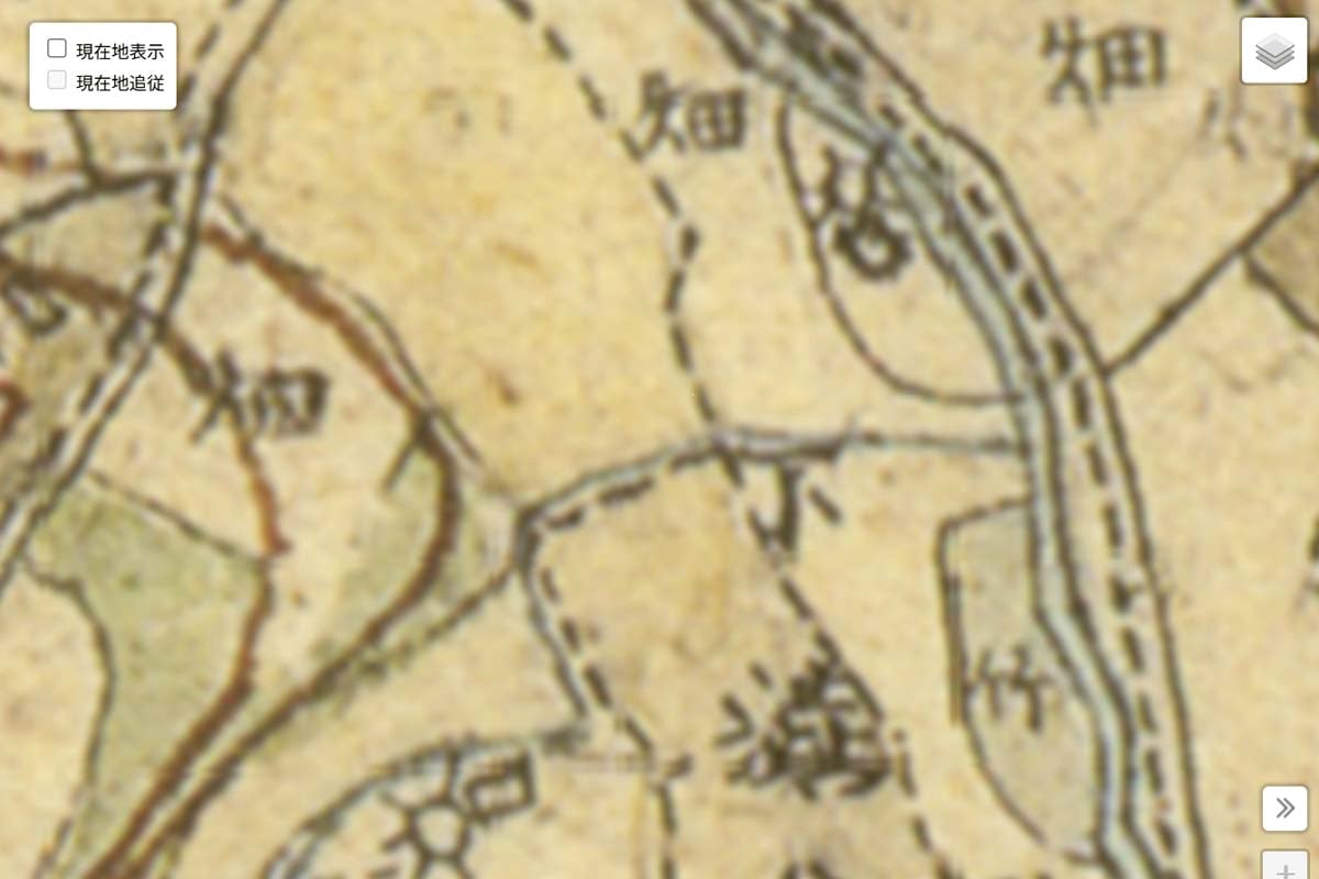 明治初期の「渋谷営業所」周辺の地図（画像：国土地理院）