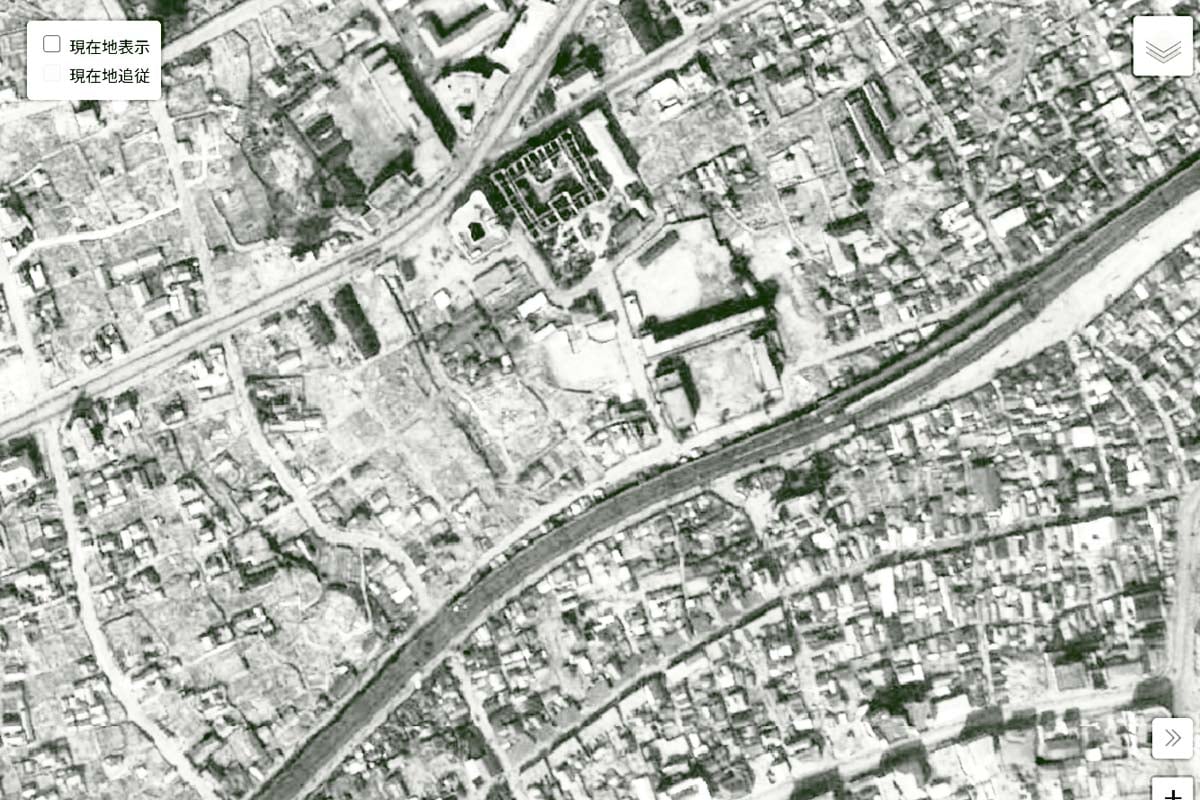 1947年頃の「元町駅」周辺の航空写真（画像：国土地理院）