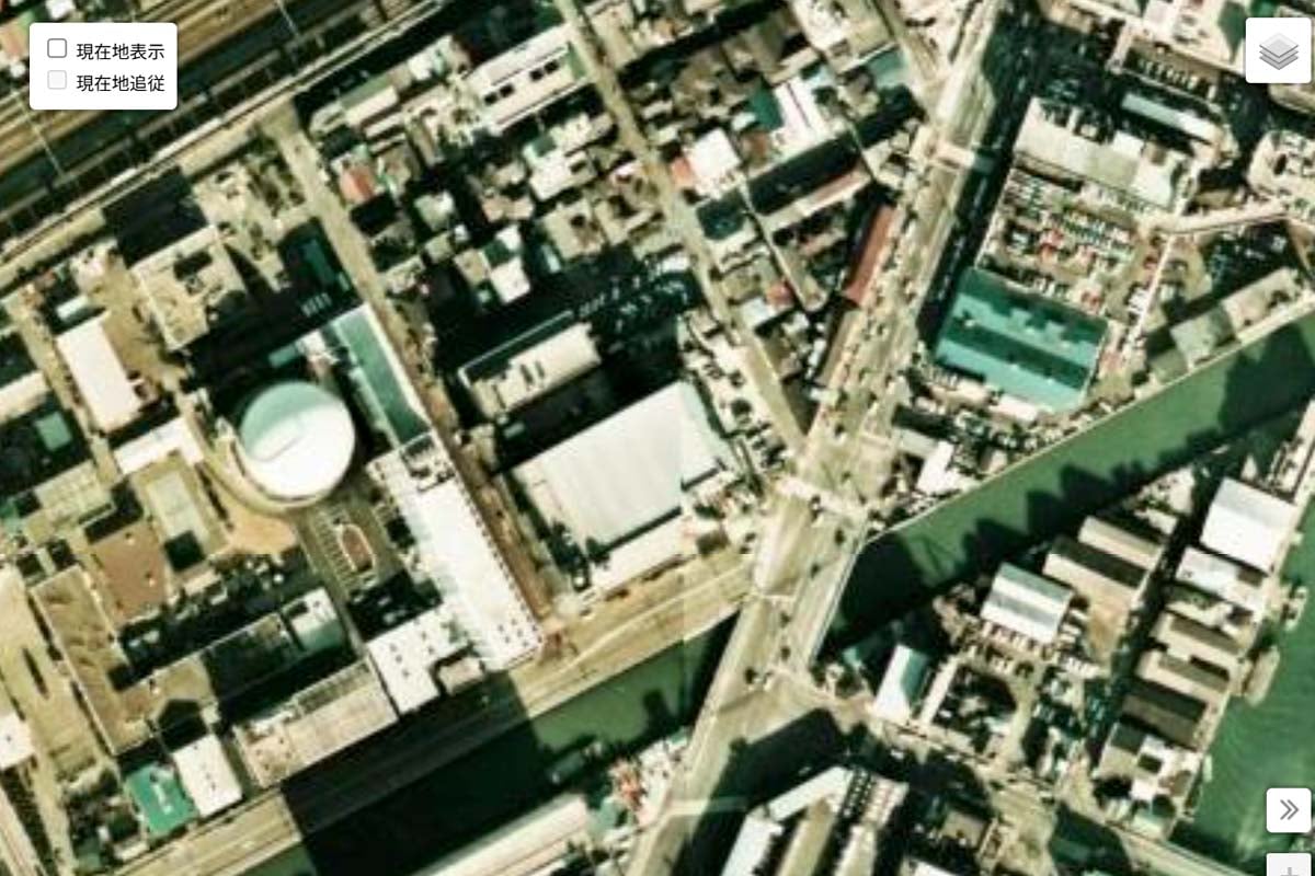 1975年頃の「ジュリアナ東京」周辺の航空写真（画像：国土地理院）