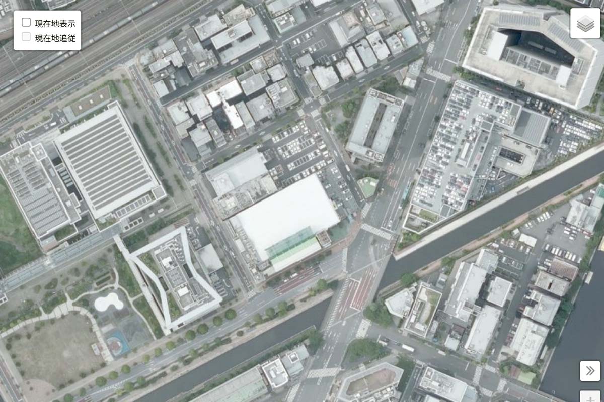 現在の「ジュリアナ東京」周辺の航空写真（画像：国土地理院）