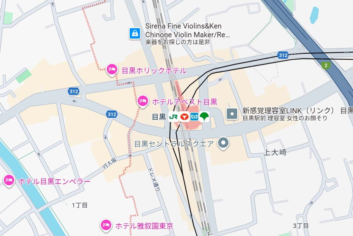 赤線から西が目黒区（画像：(C)Google）