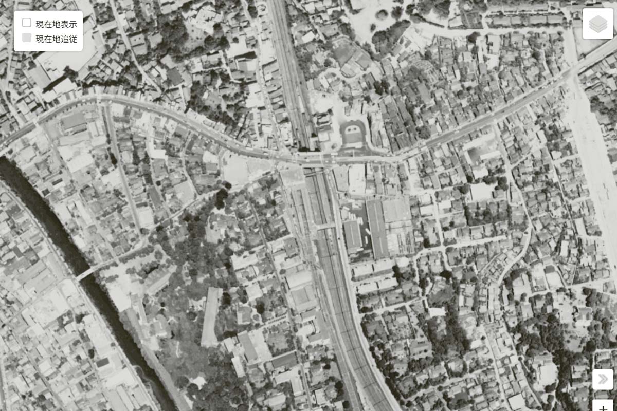 1963年頃の「目黒駅」周辺の航空写真（画像：国土地理院）