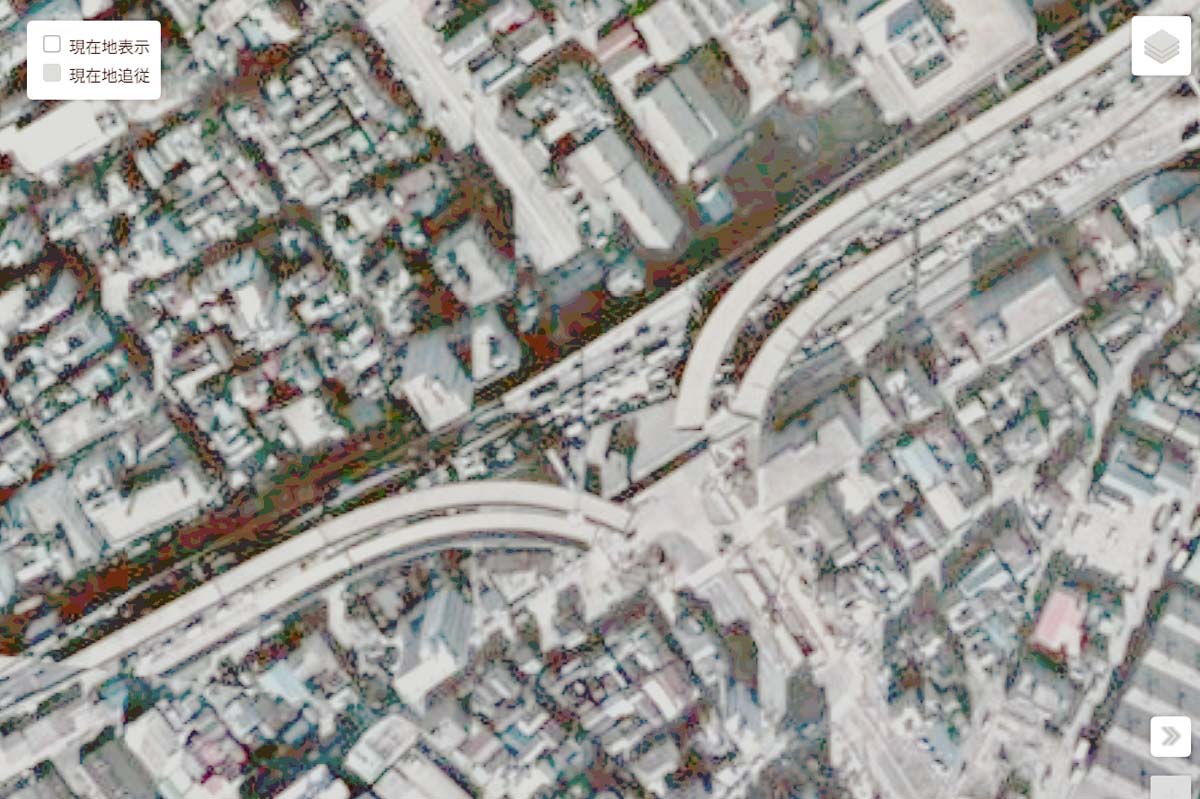 1975年頃の「箱崎JCT」周辺の航空写真（画像：国土地理院）