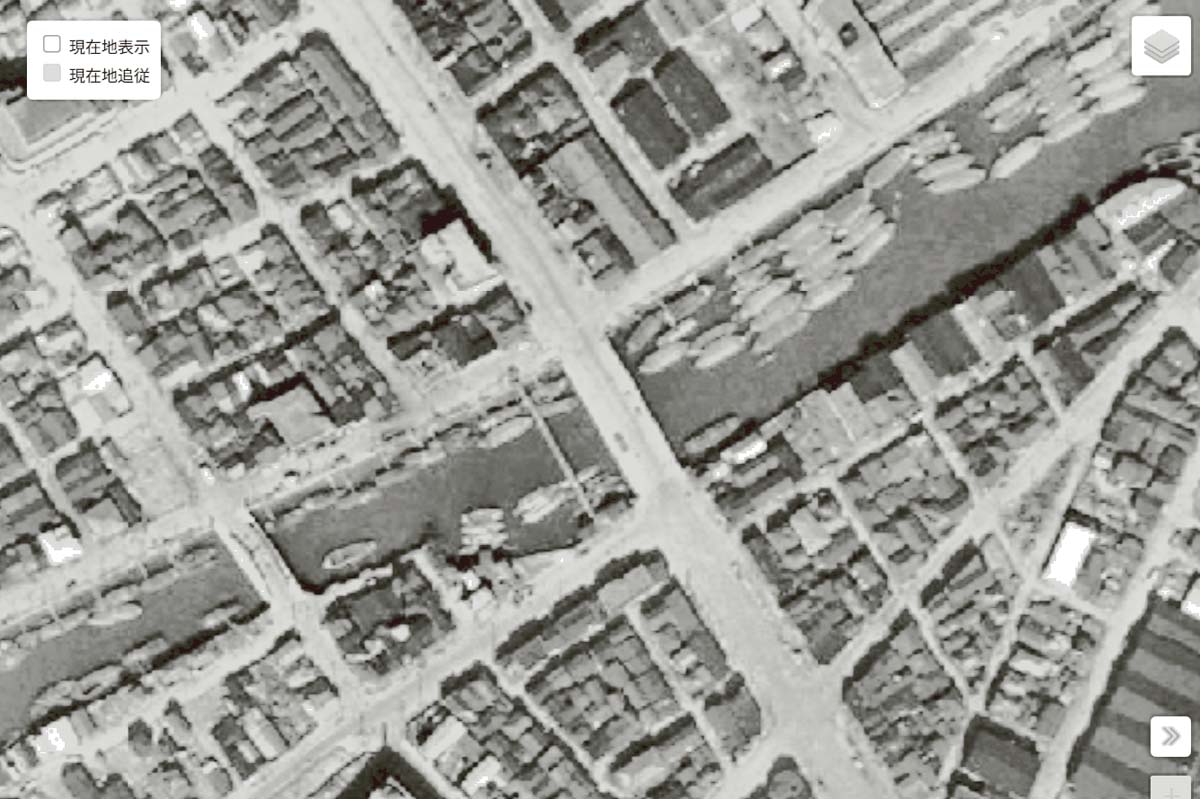1947年頃の「箱崎JCT」周辺の航空写真（画像：国土地理院）