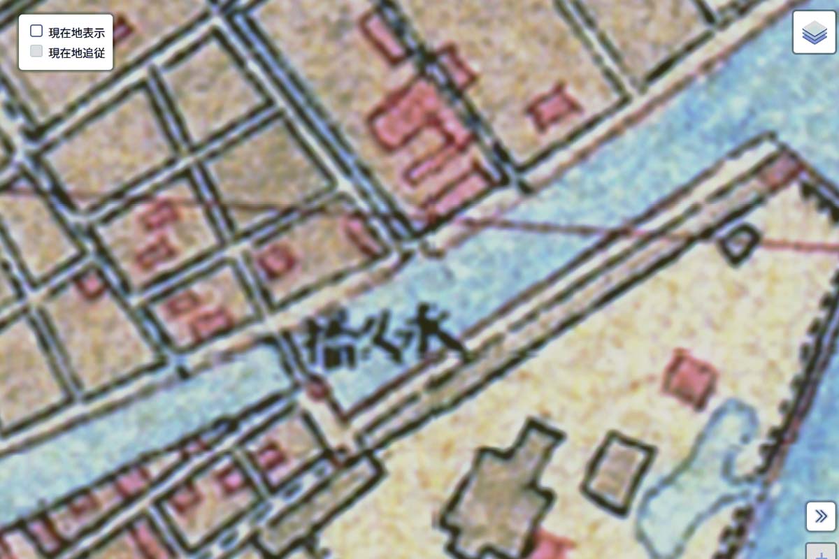 明治初期の「箱崎JCT」周辺の地図（画像：国土地理院）