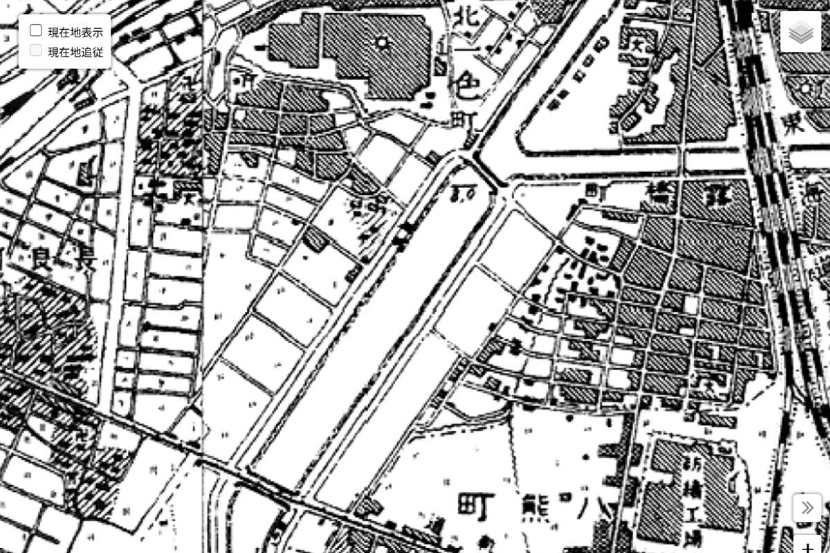 1930年頃の「中川運河」周辺の地図（画像：国土地理院）