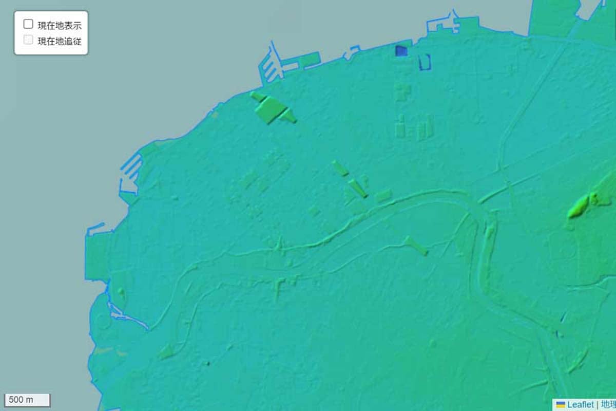 現在の「東京湾アクアライン」千葉県側周辺の地形（画像：国土地理院）