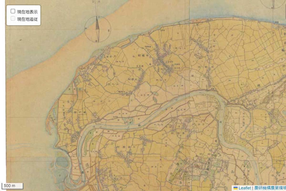 明治初期の「東京湾アクアライン」千葉県側周辺の地図（画像：国土地理院）