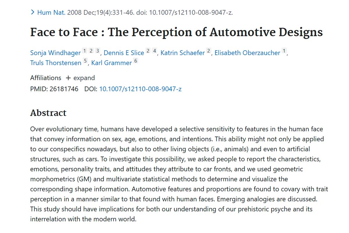 論文「対面:自動車デザインの認識」(画像:Human Nature)