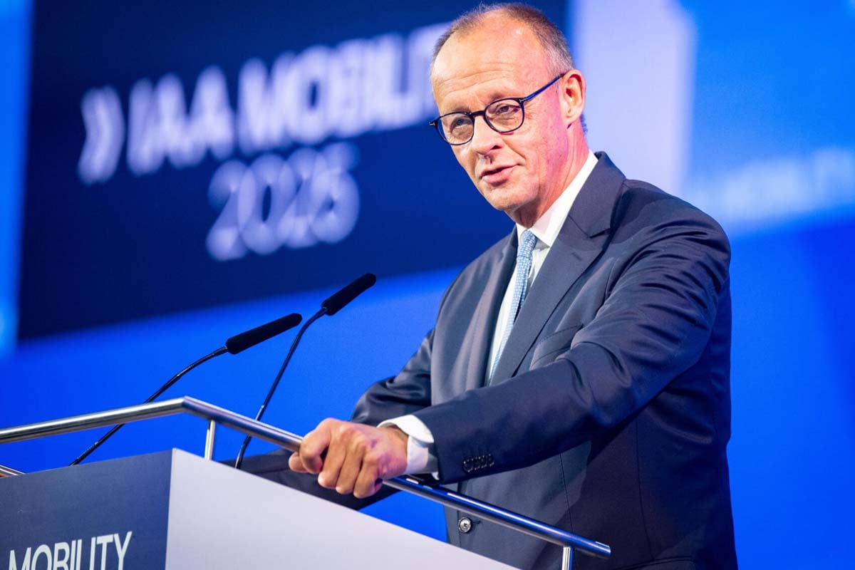 IAA2025で演説するドイツ・メルツ首相(画像:IAA2025)