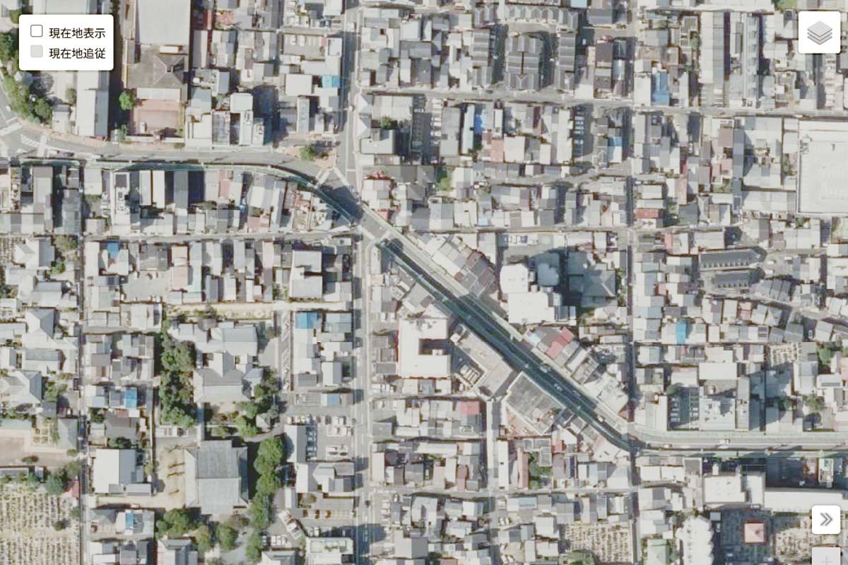 現在の「北野商店街」の航空写真（画像：国土地理院）