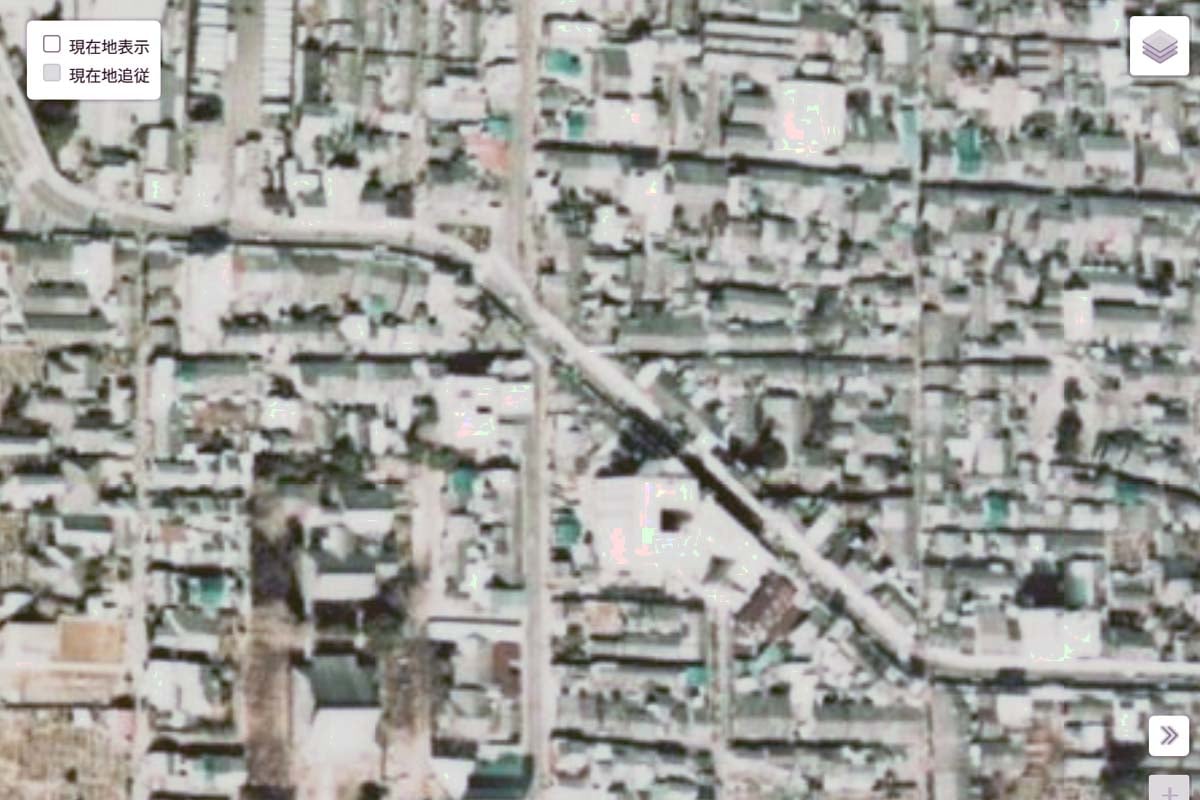 1975年ごろの「北野商店街」の航空写真（画像：国土地理院）