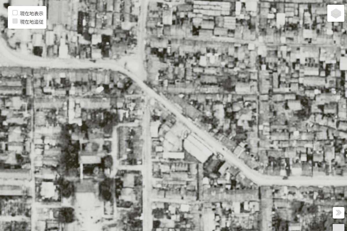 1963年ごろの「北野商店街」の航空写真（画像：国土地理院）