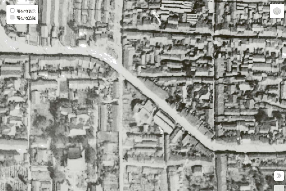 1947年ごろの「北野商店街」の航空写真（画像：国土地理院）