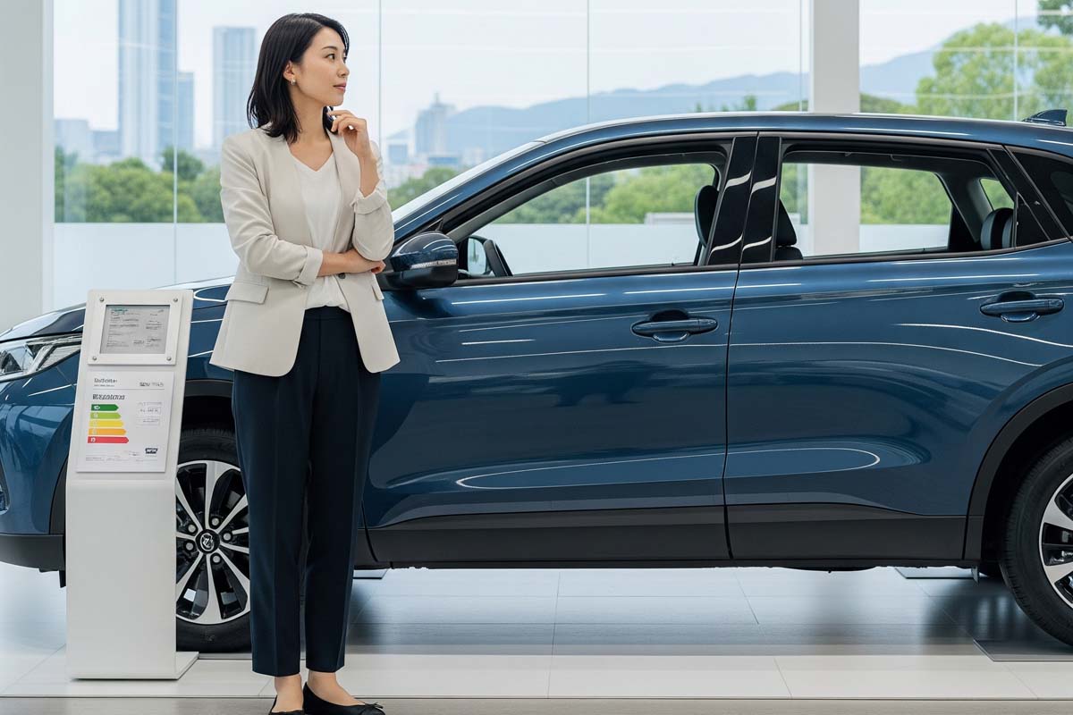 女性とクルマのイメージ。生成AIで作成。