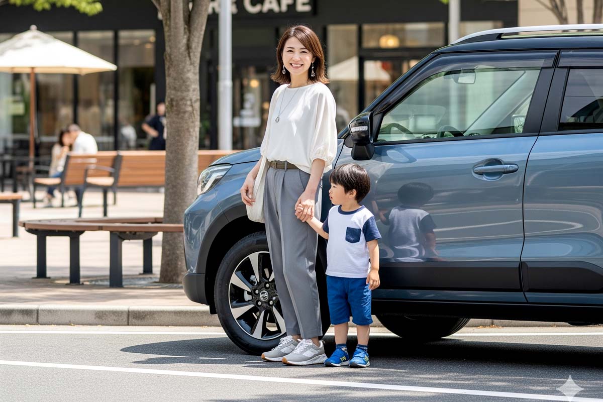 女性とクルマのイメージ。生成AIで作成。