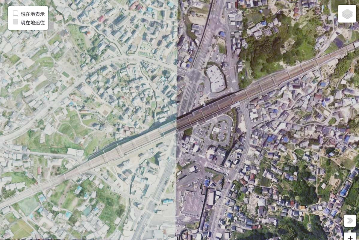 現在の「新尾道駅」周辺の航空写真。新尾道駅の開業は1988年（画像：国土地理院）