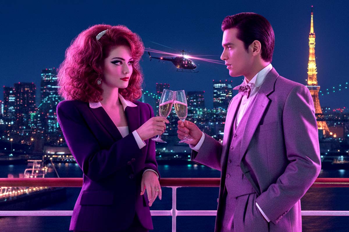 バブル期のディナークルーズのイメージ。生成AIで作成。