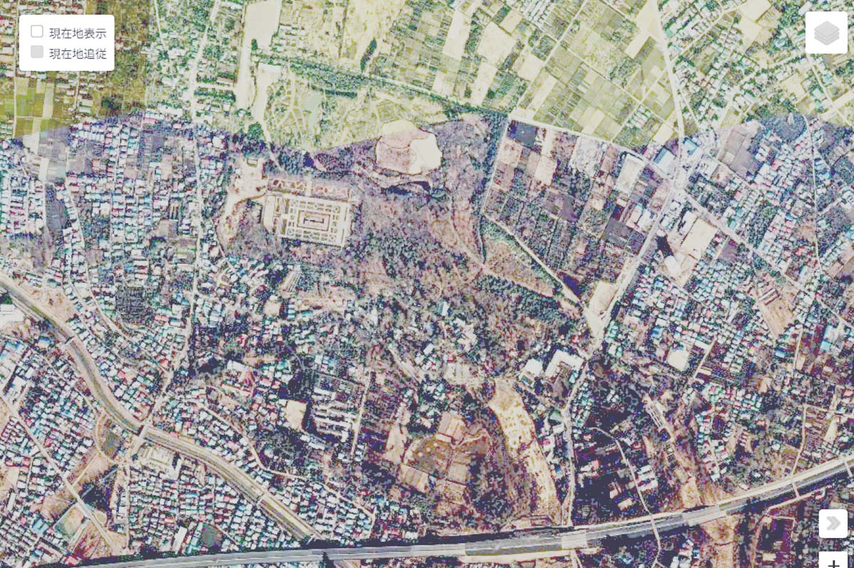 1975年頃の「深大寺」周辺の航空写真（画像：国土地理院）