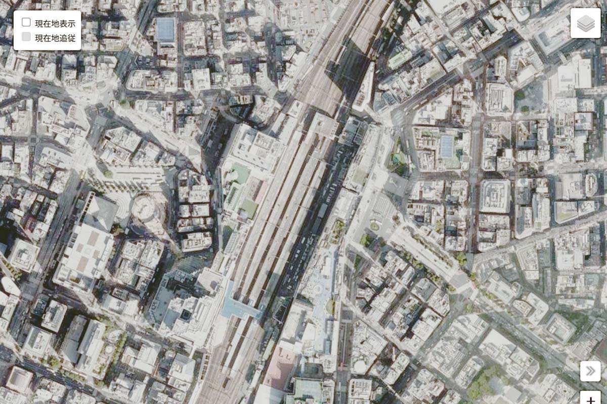 現在の「池袋駅」周辺の航空写真（画像：国土地理院）