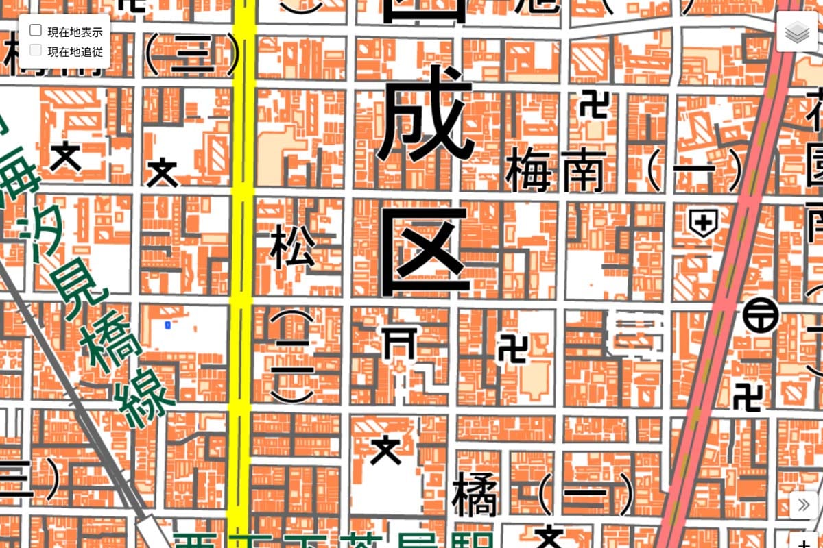 現在の「松地区」周辺の地図（画像：国土地理院）