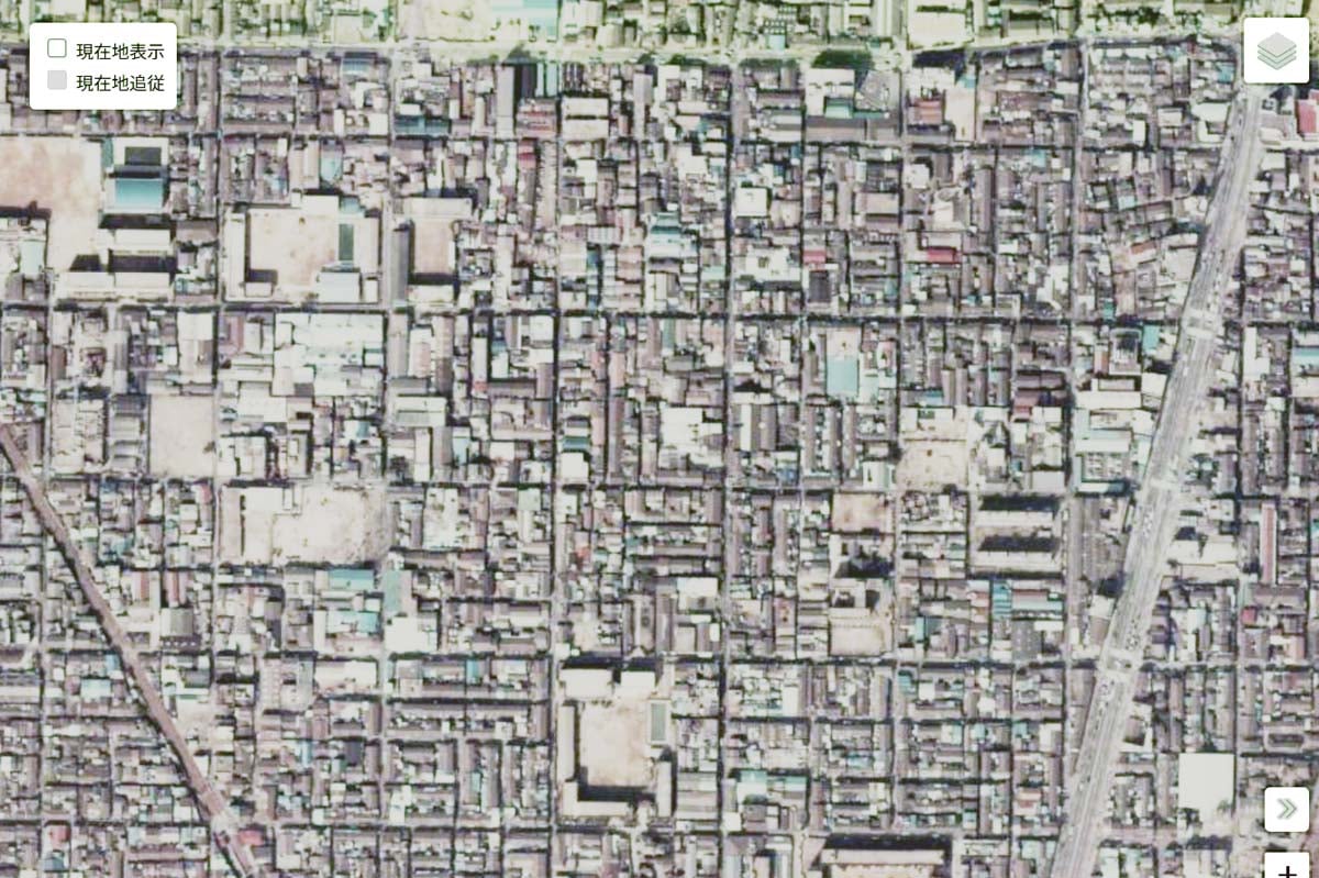1975年頃の「松地区」周辺の航空写真（画像：国土地理院）