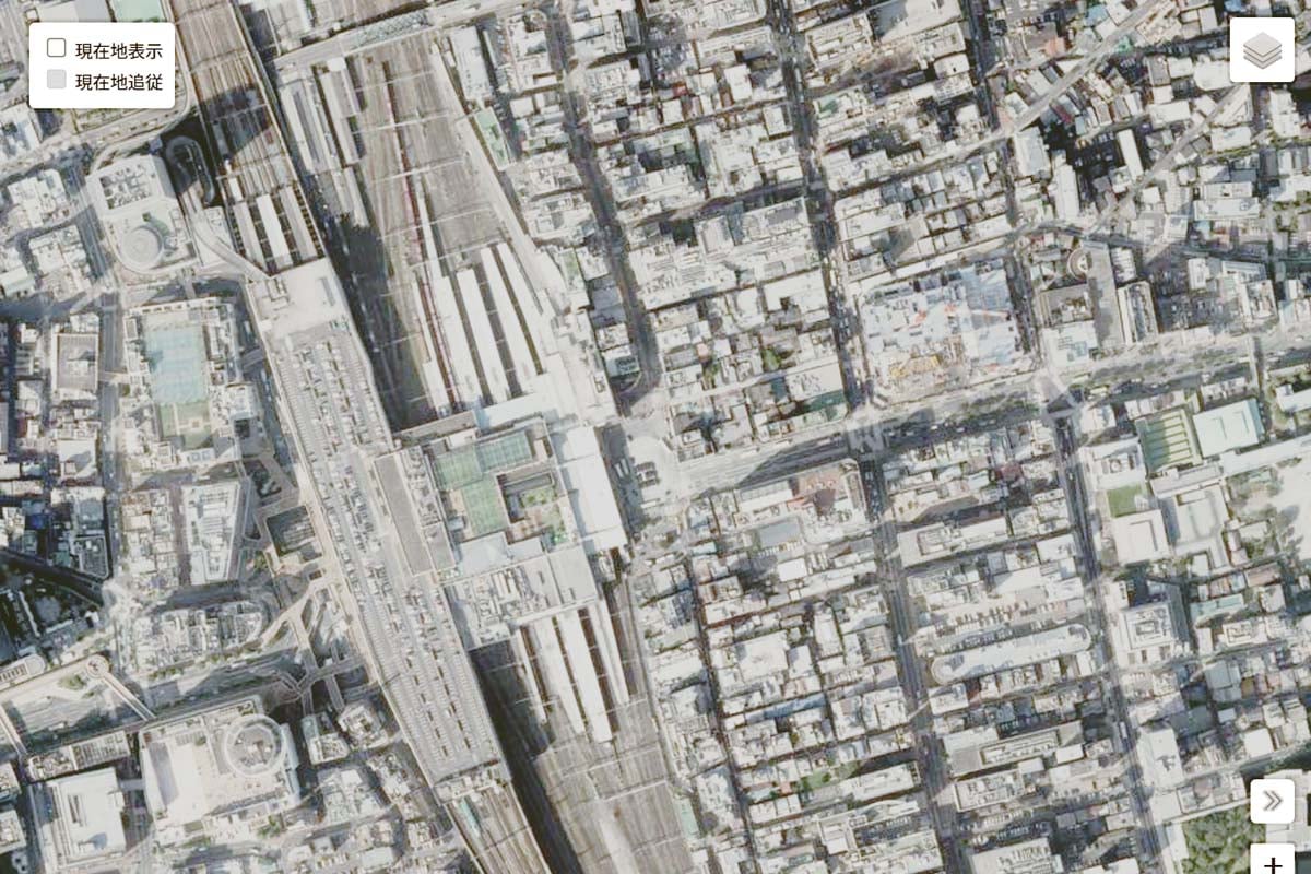 現在の「大宮駅」周辺の航空写真（画像：国土地理院）