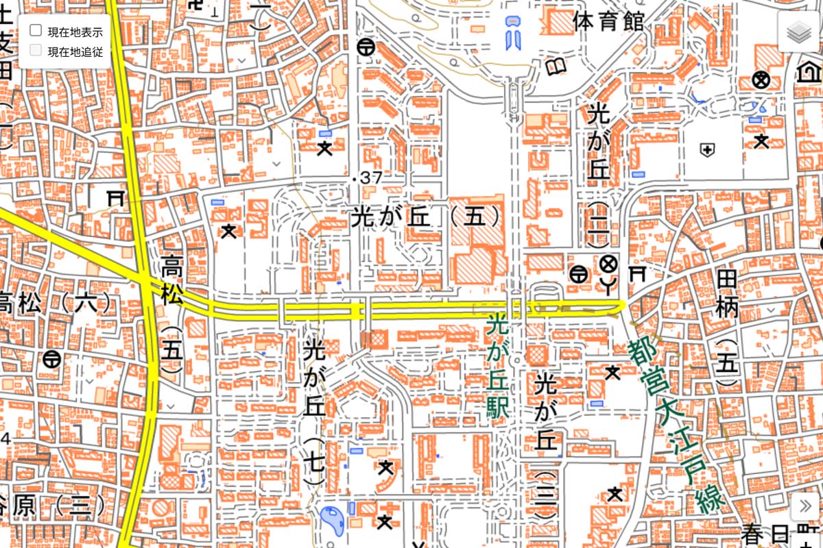 現在の「光が丘団地」周辺の地図（画像：国土地理院）