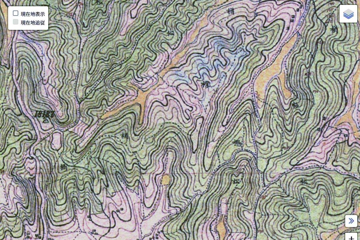 明治初期の「戦車道路」周辺の迅速測図（画像：国土地理院）
