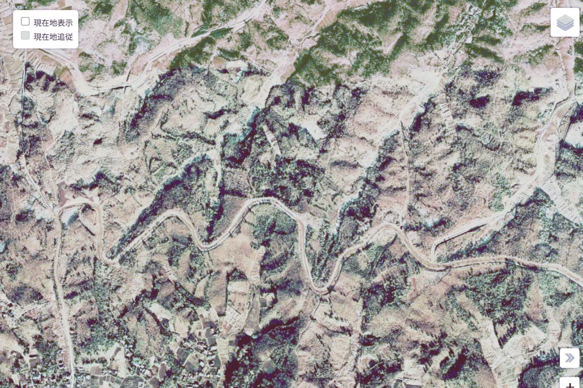 1975年頃の「戦車道路」周辺の航空写真（画像：国土地理院）