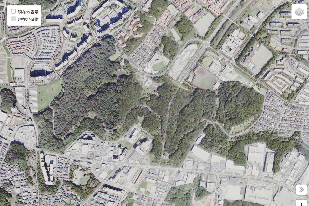 現在の「戦車道路」周辺の航空写真（画像：国土地理院）