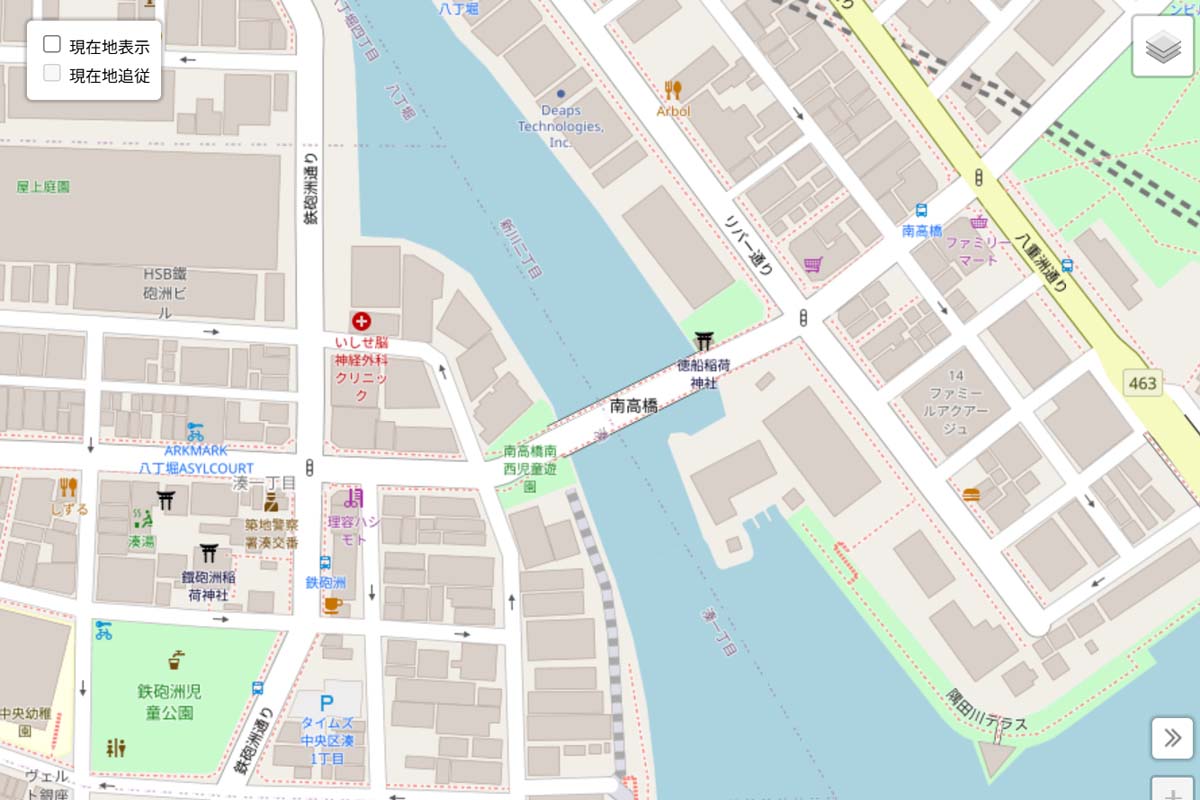 現在の「南高橋」周辺の地図（画像：OpenStreetMap）